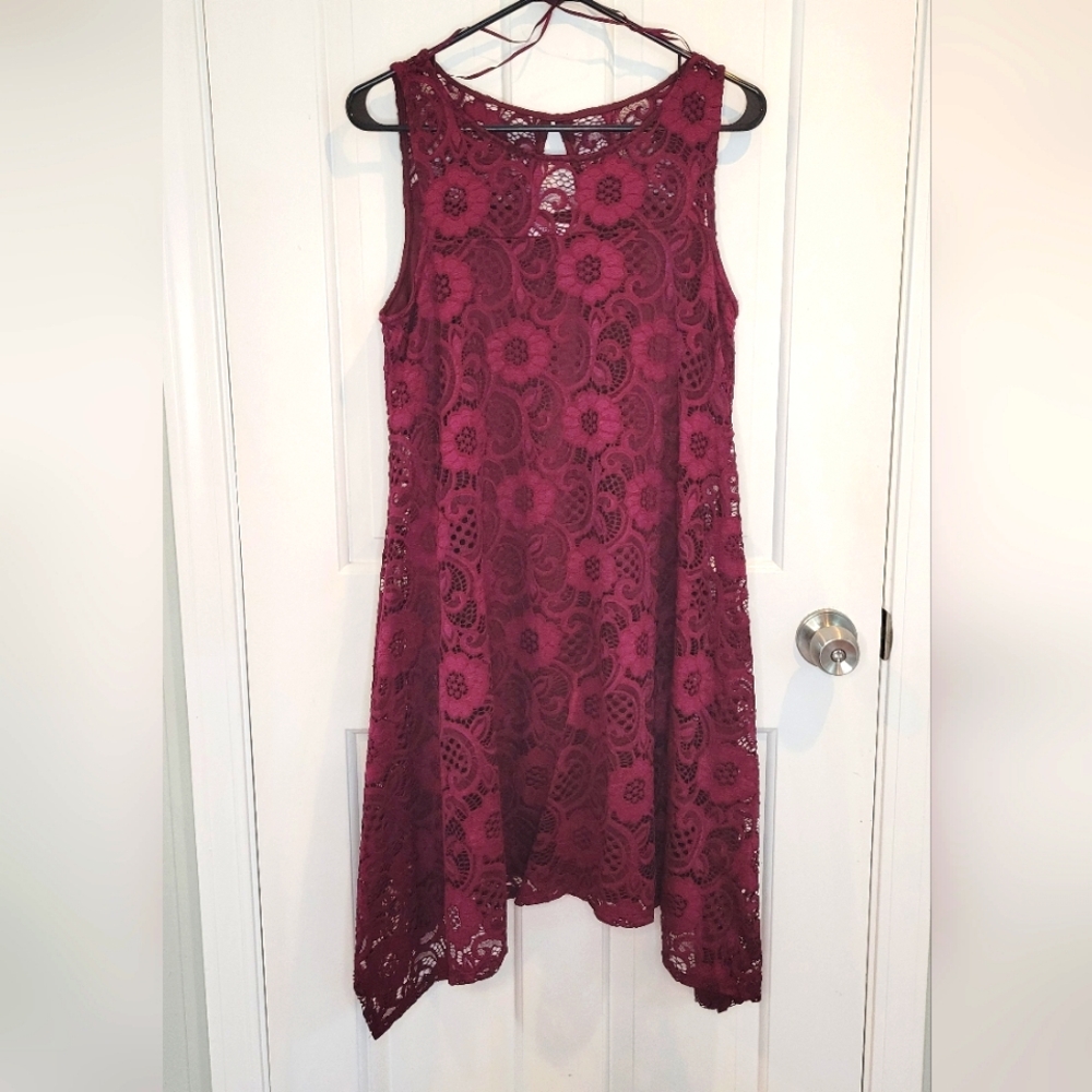 Robbie Bee Sleeveless Burgundy Lacey Swing Dress PM NWOT